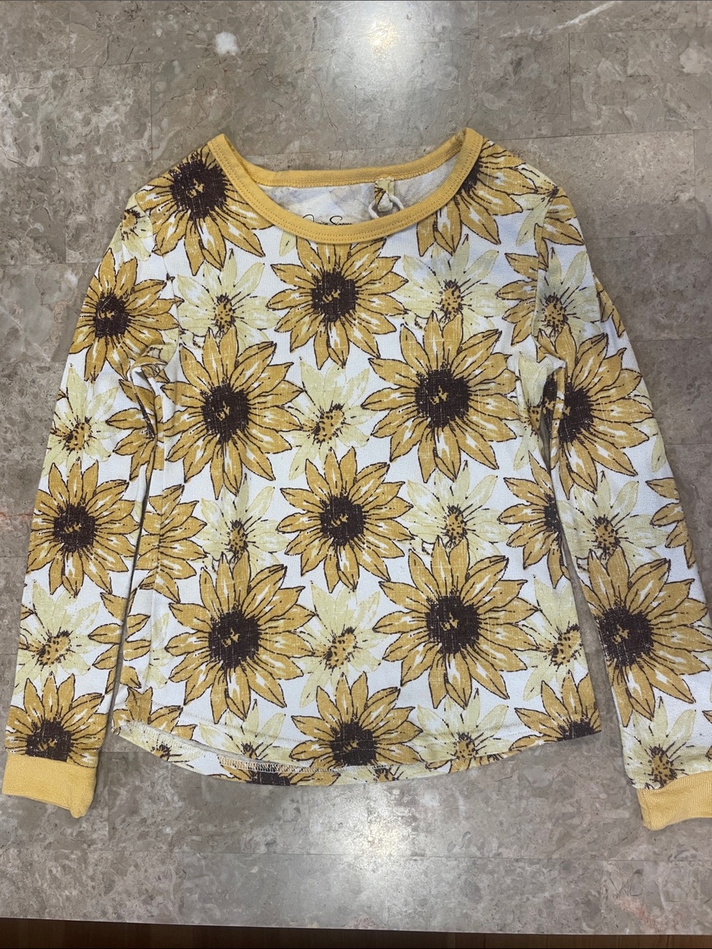 90’s inspired Girls' Sunflower Long Sleeve ribbed Tee - butter Yellow